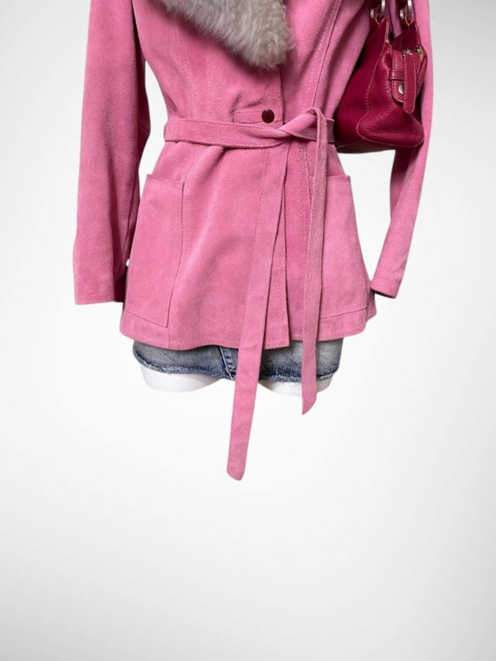 RARE Vintage 60s–70s Gastown Talk LTD Pink Suede Penny Lane Coat w/ Real Fur - Picture 4 of 8